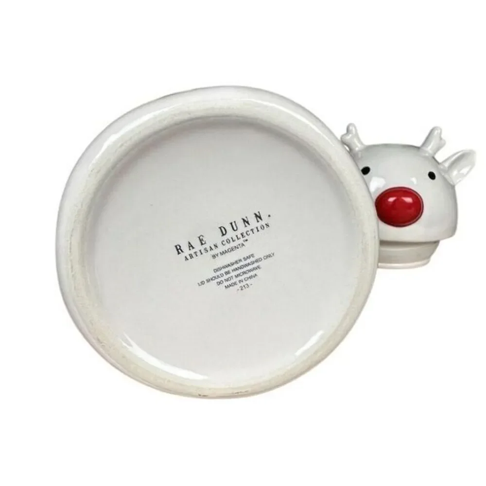 NWT Rae Dunn Reindeer Snacks Canister with Head Topper Christmas Decor‎